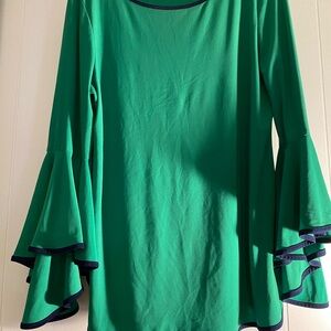 Coco Bianco Green Blouse with Ruffled Sleeves